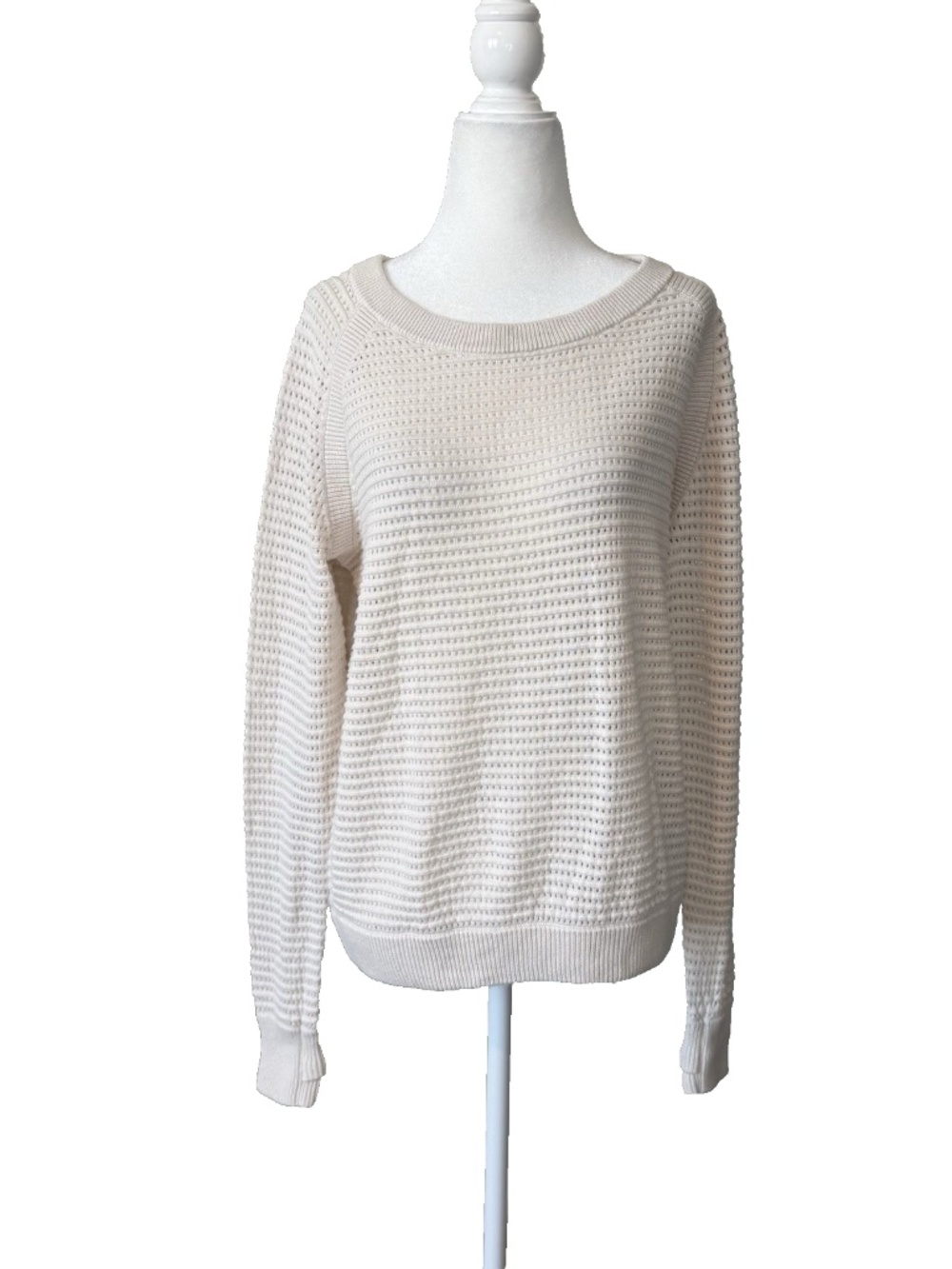 Lululemon Women Size L Pointelle Knit Sweater Ivory/Cream Thumbholes LW3HMIS